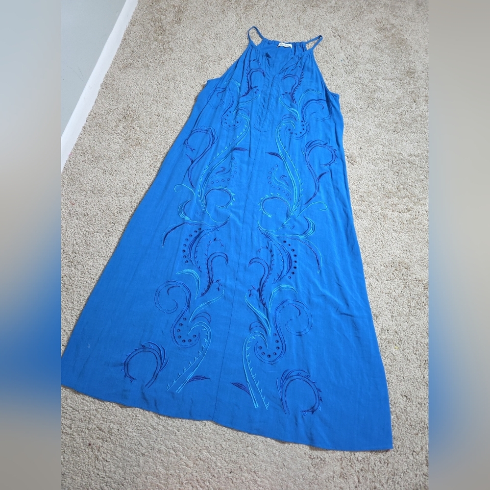 Robert Graham Vibrant Blue Midi Broidery Dress